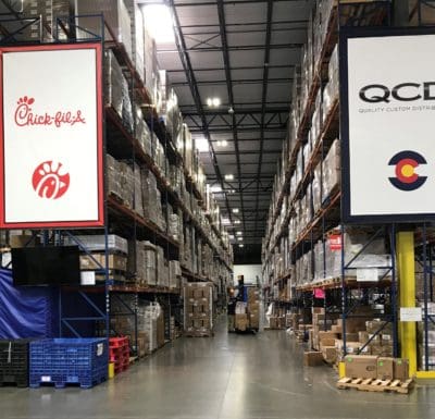 Floor to ceiling standard pallet racks in a warehouse